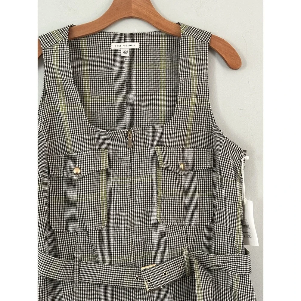 Free Assembly Houndstooth Belted Utility Mini Dress Academia Preppy School Girl - Picture 3 of 11